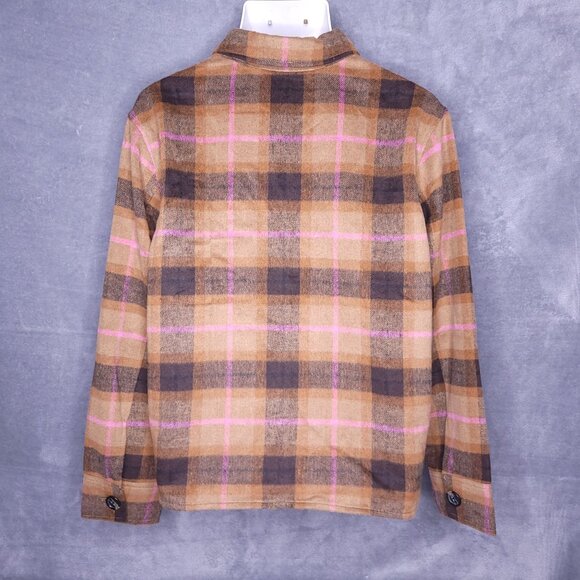BB Dakota Steve Madden Womens Shacket XL Brown & Pink Plaid Boxy Long Sleeve - Picture 3 of 6